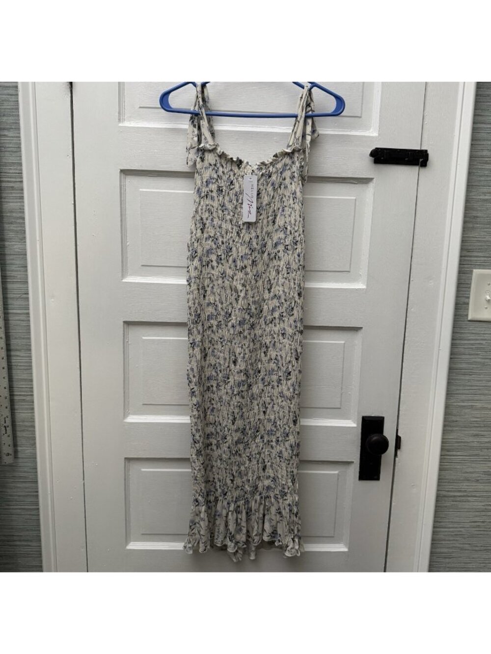 Hello Miz Maternity Dress M Floral Smocked Tie Strap Bodycon Midi Sundress